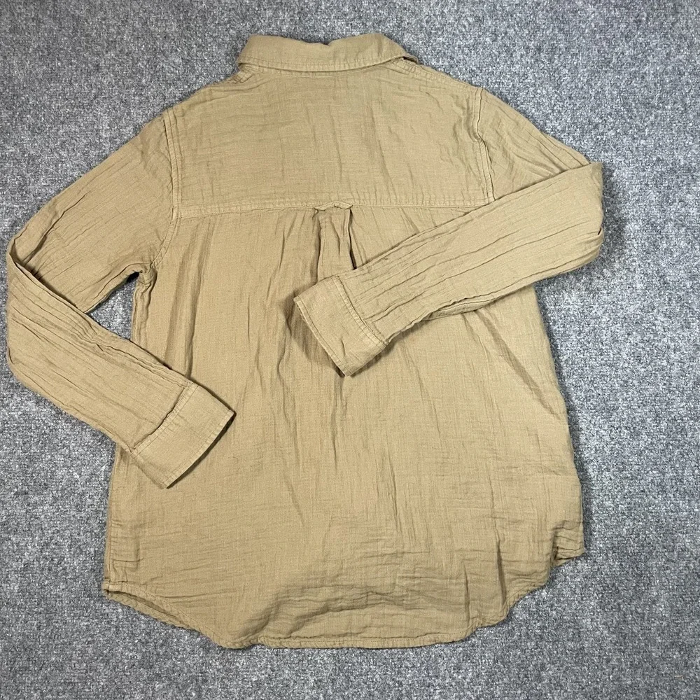 Quince Organic Cotton Button Up Long Sleeve W Small Olive Gauze Resort Vacation - Picture 2 of 8